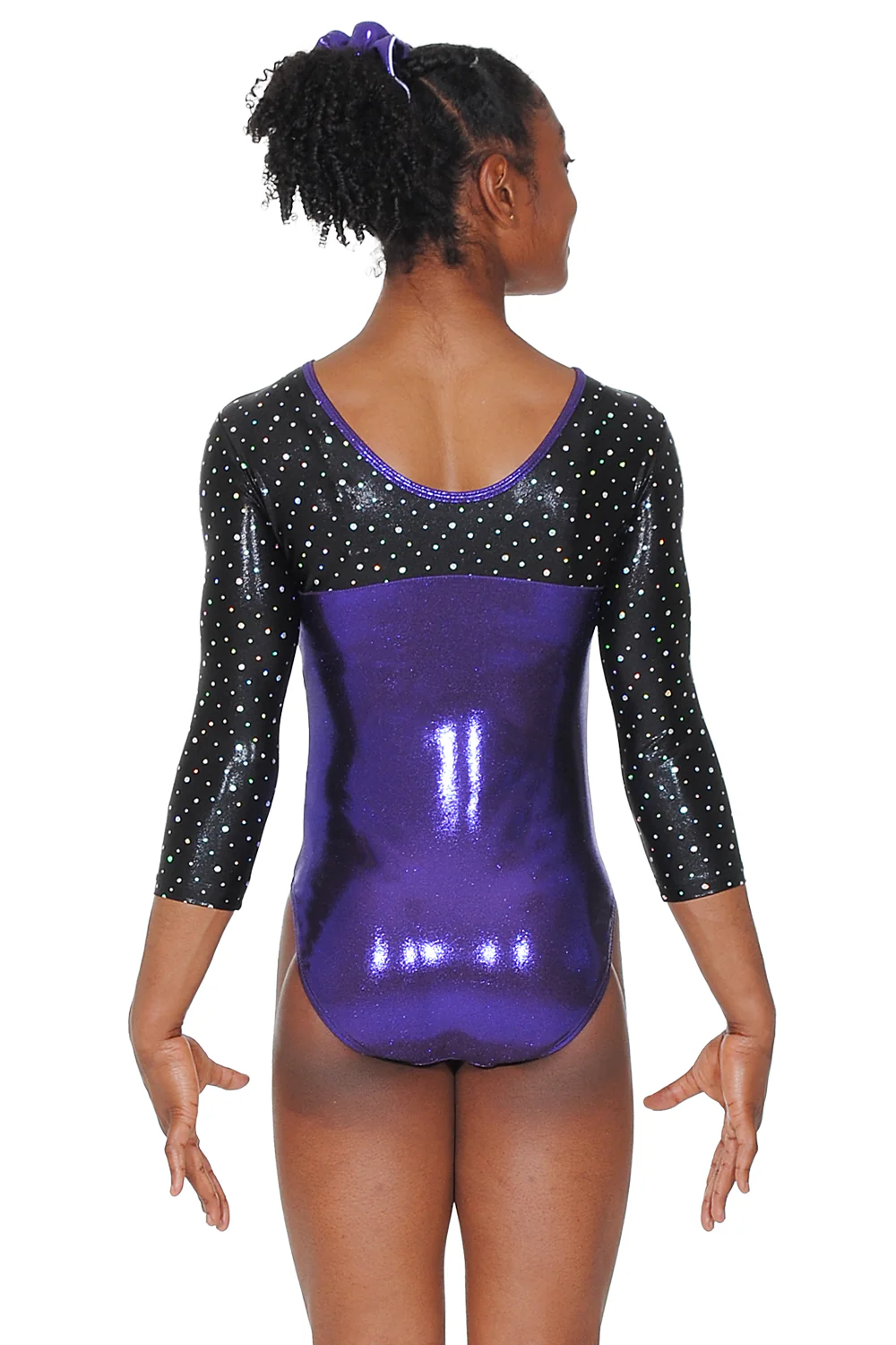 Girls Belle V Neck 3/4 Sleeve Shine Gymnastics Leotard - Image 3